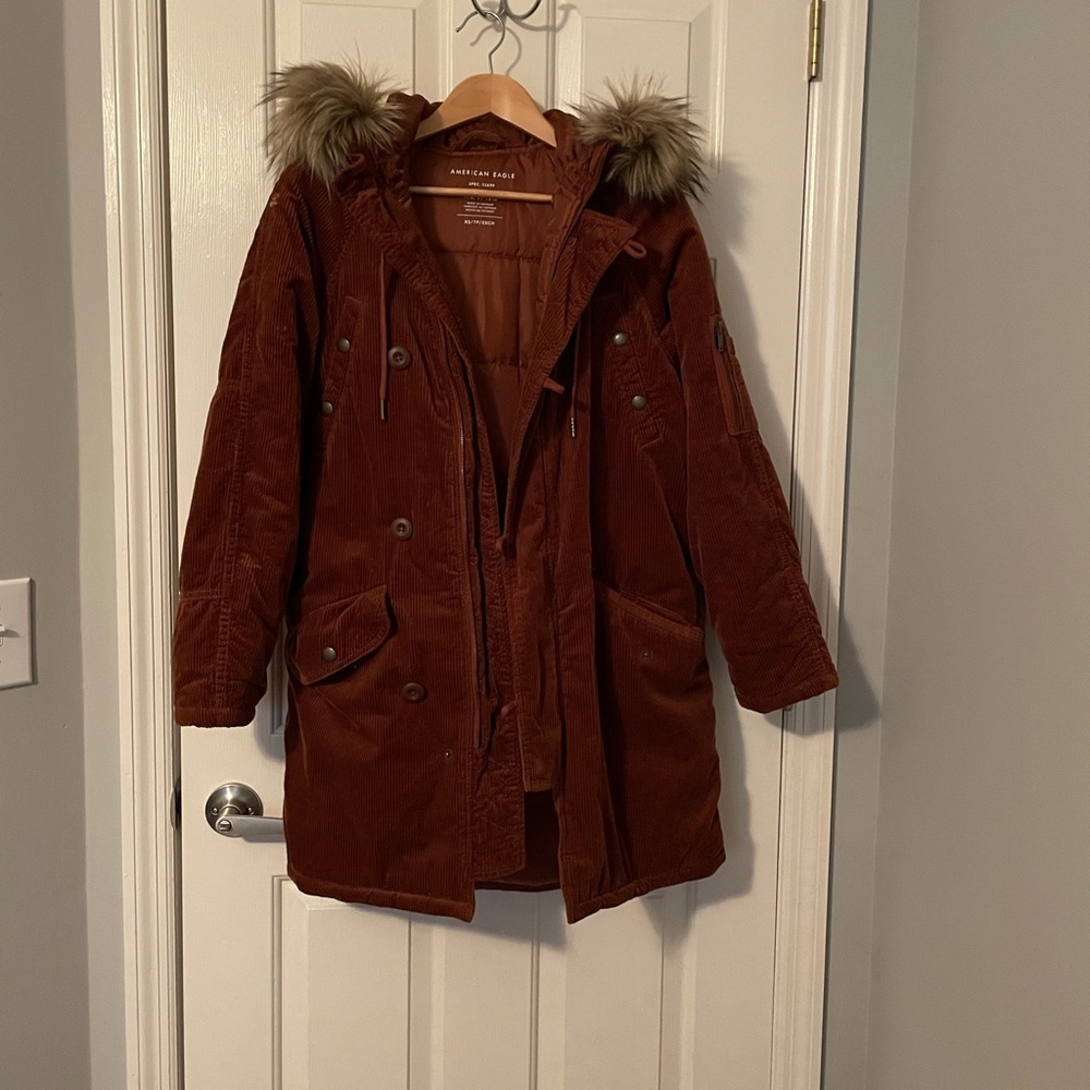American Eagle corduroy parka jacket.  Brown XS